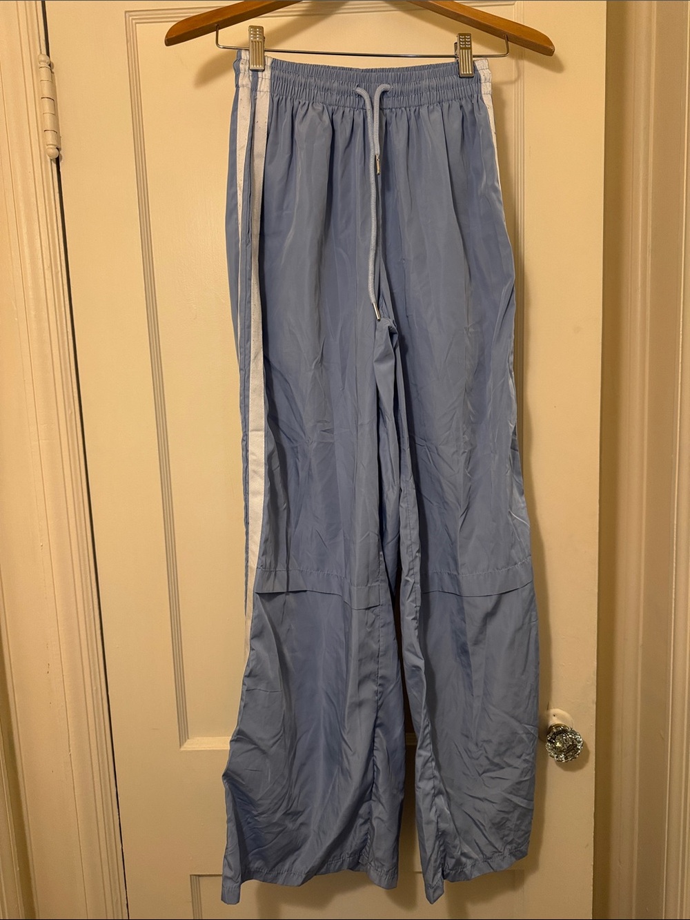 Edikted Light Blue Wide Leg Track Pants with White Side Stripe